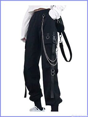 Women's Baggy Cargo Pants with Chain Pockets
